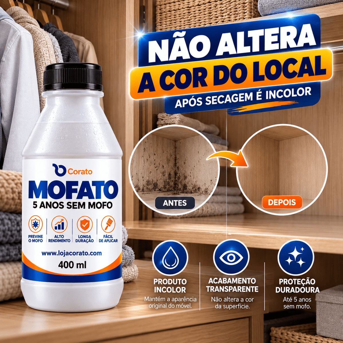 Mofato 400ml – Perfeito para Móveis e Guarda-Roupas | 5 Anos Sem Mofo