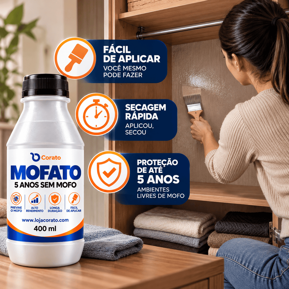 Mofato 400ml – Perfeito para Móveis e Guarda-Roupas | 5 Anos Sem Mofo