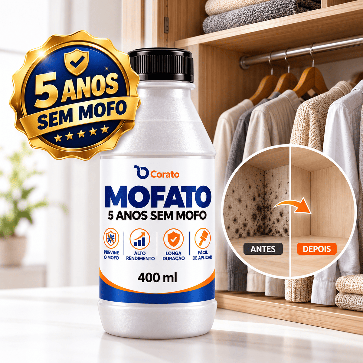 Mofato 400ml – Perfeito para Móveis e Guarda-Roupas | 5 Anos Sem Mofo